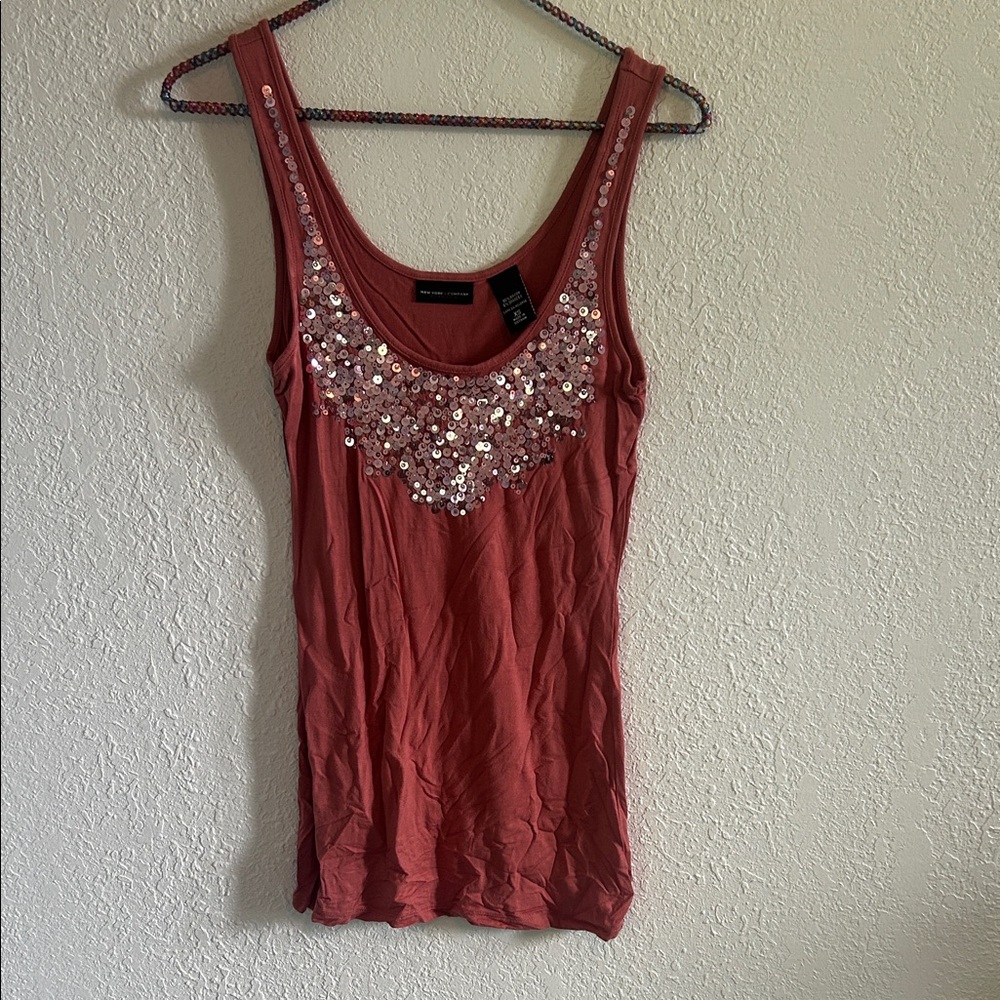 XS New York & Company Rose Sequin Tank Top